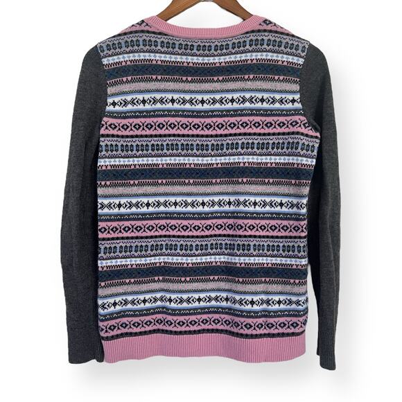 Talbots Petites SP Gray Pink Fair Isle Knit Casual Sweater Soft Lambswool Blend - Picture 7 of 7
